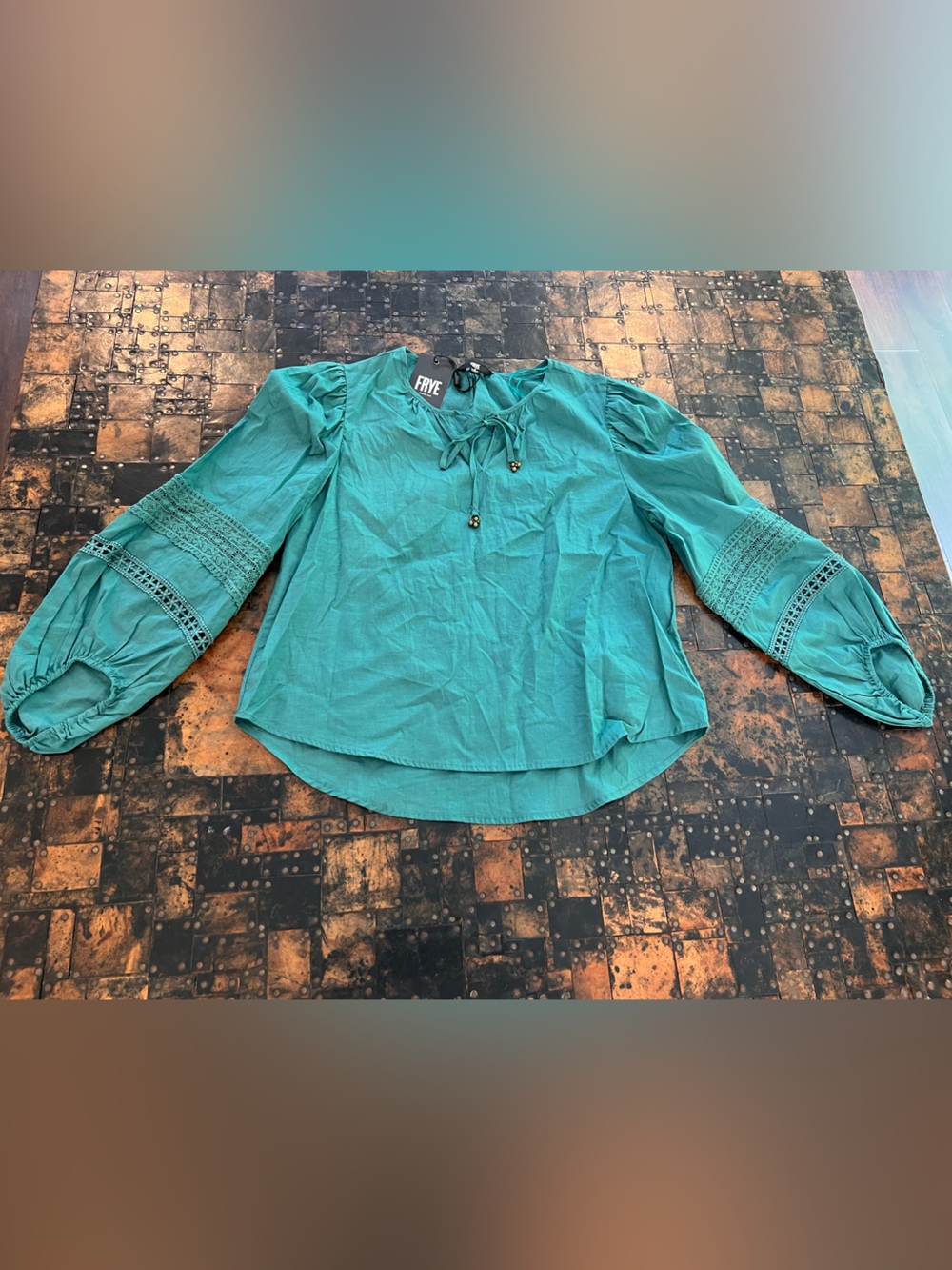NWT Frye Deep Jungle Green Eyelet Blouse
